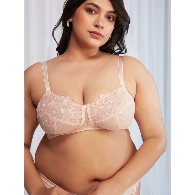 Nykd by Nykaa Floral Mesh Wirefree Non-Padded Bra - NYB230 Peach (40DD)