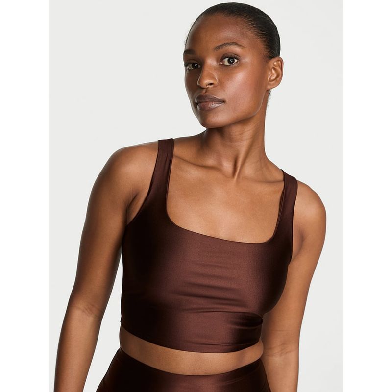 Victoria's Secret Vsx Glossy tech Square-Neck Bra Top Brown (XS)