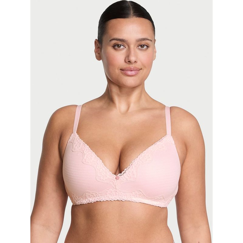 Victoria's Secret The T-Shirt Cotton Shadow Stripe Lightly Lined Wireless Bra Pink (32B)