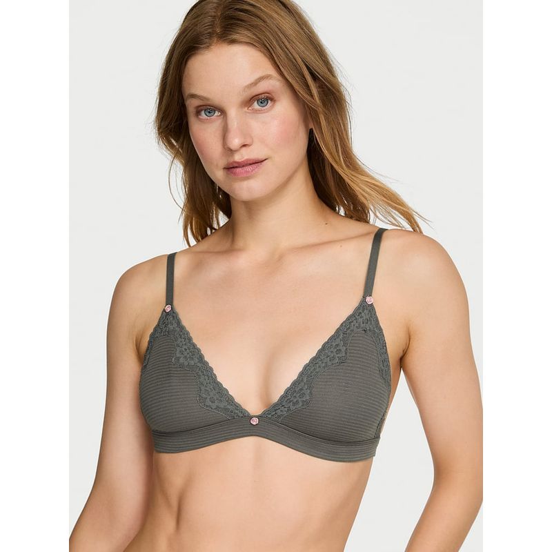 Victoria's Secret The T-Shirt Cotton Shadow Stripe Unlined Triangle Bralette Green (2XL)
