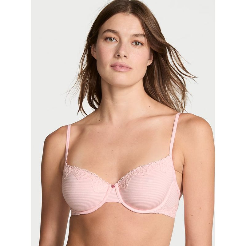 Victoria's Secret The T-Shirt Cotton Shadow Stripe Unlined Demi Bra Pink (34D)