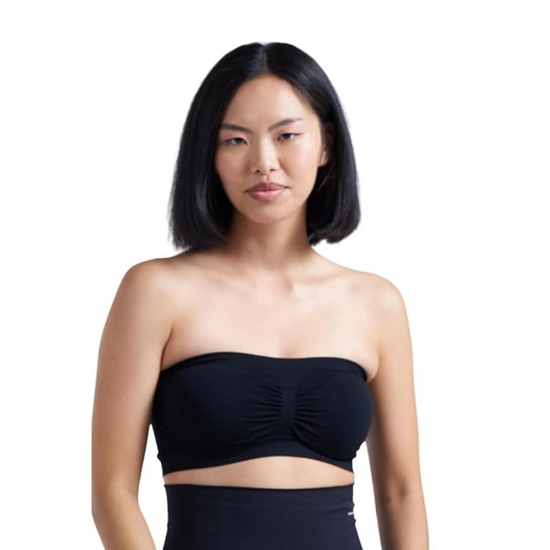 BRACHY Half Coverage Lightly Padded Comfort Seamless Rapid Dry Bandeau Tube Bra Black (30B)