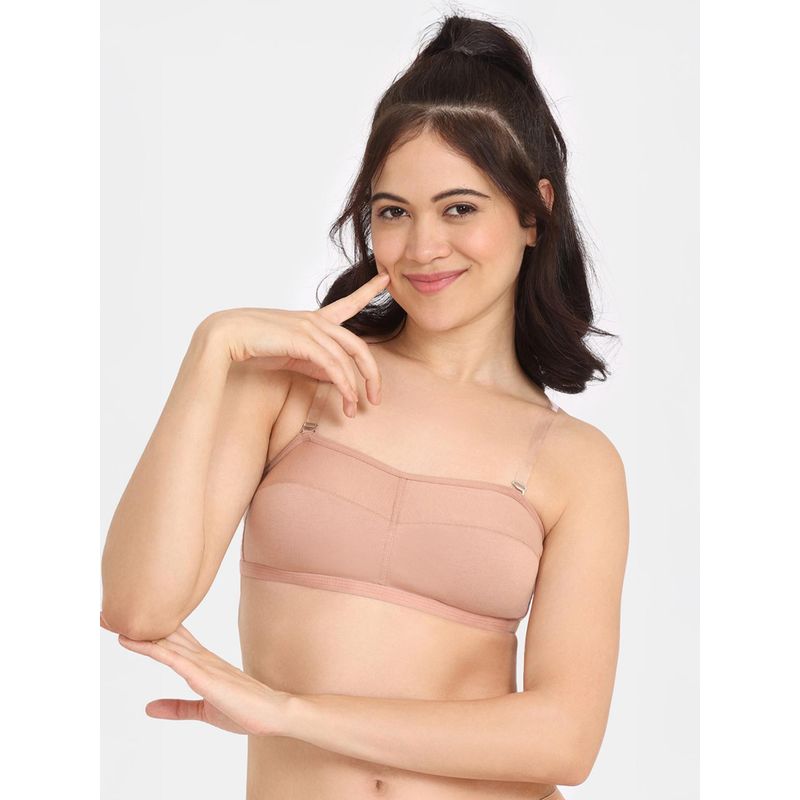 Zivame Double Layered Non Wired Medium Coverage Strapless Bra - Maple Sugar (32C)