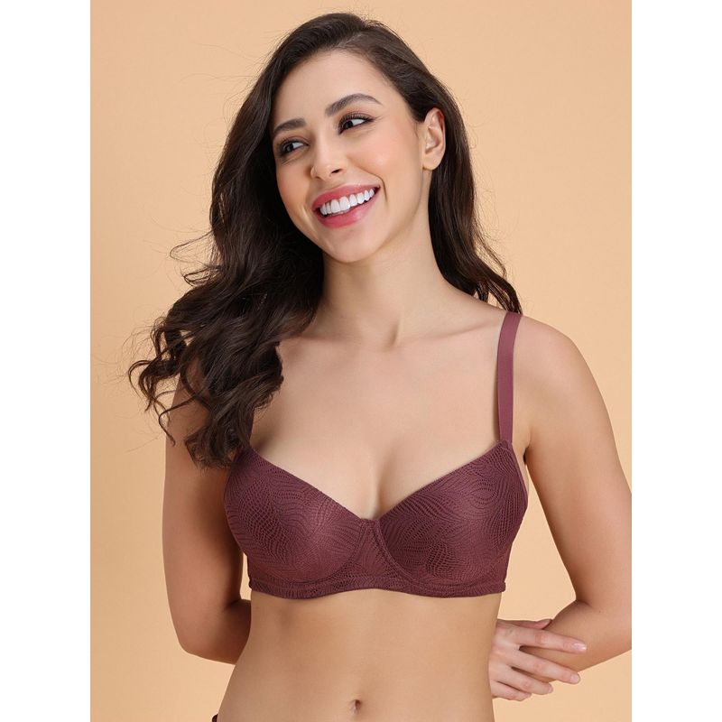 Zivame Padded Non Wired Medium Coverage T-Shirt Bra - Brown (32D)