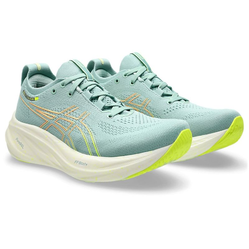 ASICS Women Gel-Nimbus 26 Light Celadon/Safety Yellow Running Shoes (US 6)