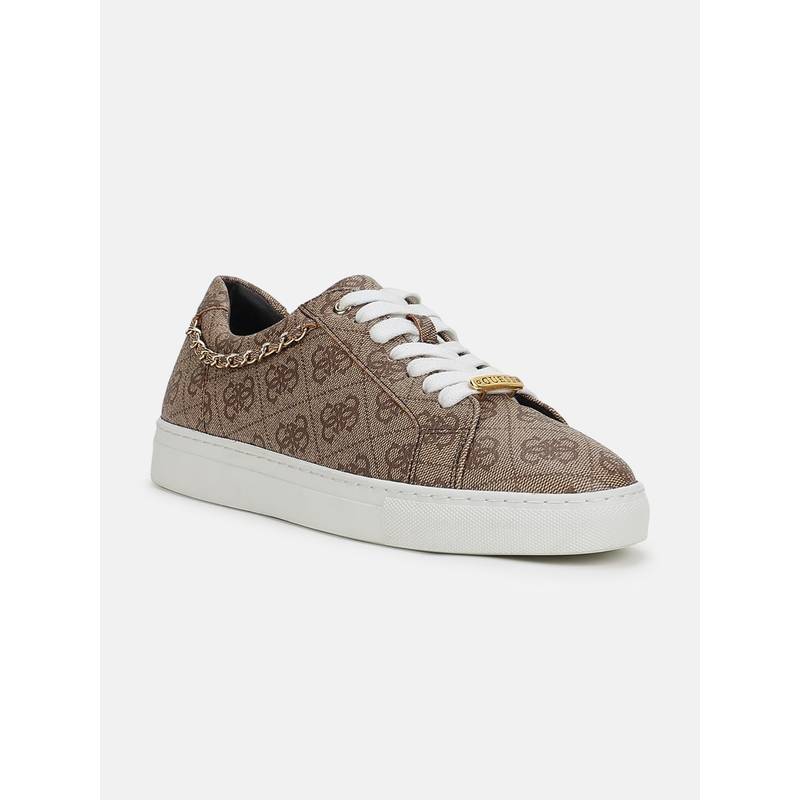 Guess Women Beige Printed Lace-Up Sneakers (UK 4)