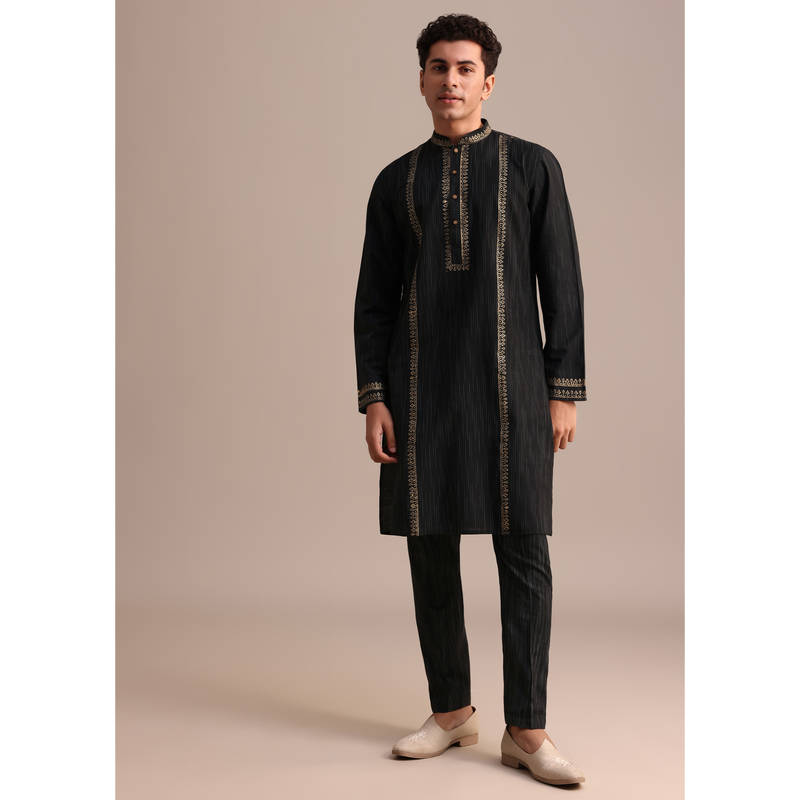 KALKI FASHION Black Hand Block Print Kurta with Pant (L)
