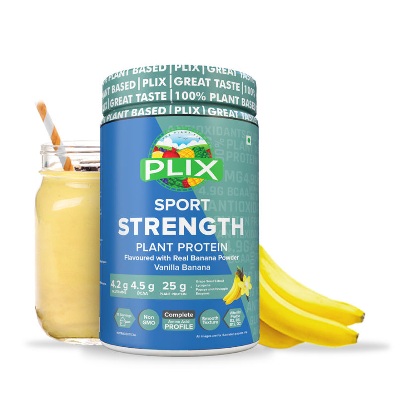 Plix Sport Strength Vegan Post Workout Vanilla Banana Flavour Protein Powder