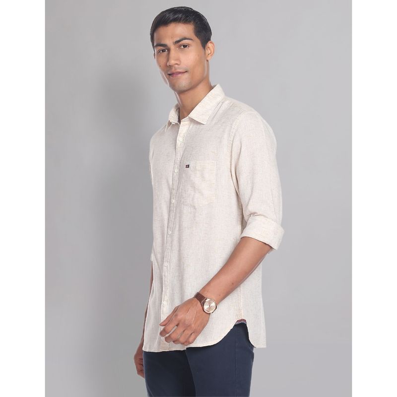 AD By Arvind Triblend Heathered Casual Shirt Beige (46)