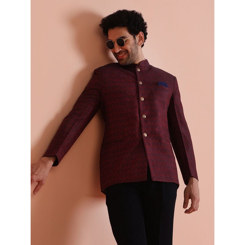 KISAH Men Textured Maroon Jodhpuri Bandhgala (38)