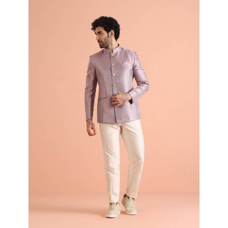 KISAH Men Textured Pink Jodhpuri Bandhgala with Pant (40)