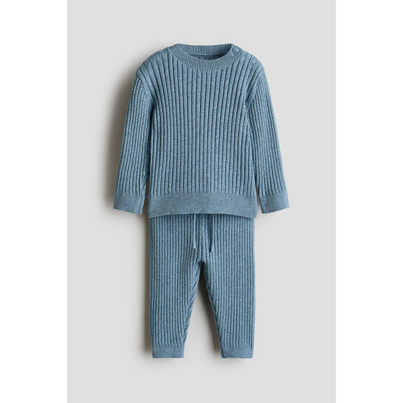 H&M Boys Blue 2-Piece Wide-Rib Cotton Jumper and Pant (4-6 Months)