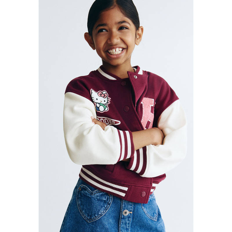 H&M Girls Red Oversized motif-detail baseball jacket (1.5-2 Years)