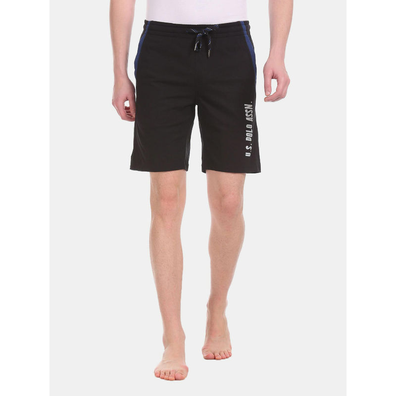U.S. POLO ASSN. Men Black I668 Comfort Fit Solid Cotton Polyester Shorts (32) (32)
