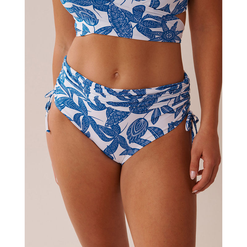 La Vie En Rose Mermaid Garden Side Tie Shirred High Waist Bikini Bottom (XS)