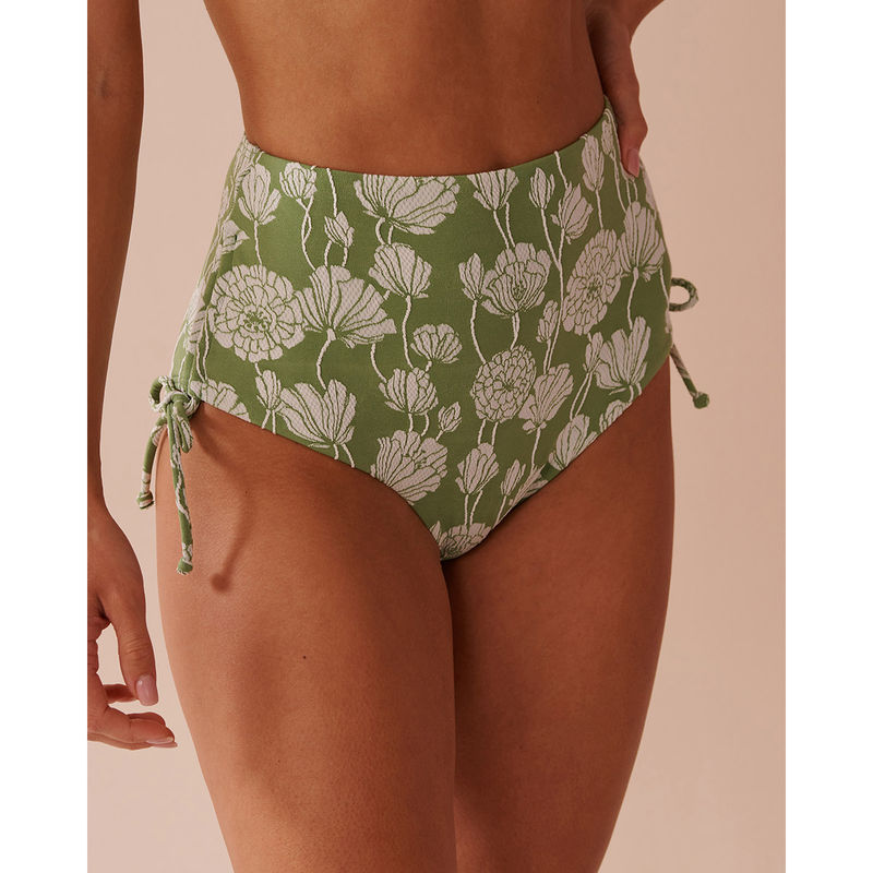 La Vie En Rose Poppy Field Jacquard Side Tie High Waist Bikini Bottom (XS)