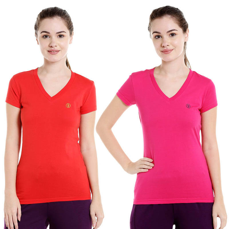 Bodyactive Multi Color T-shirt for Women - TS14-RARE-2PCS-S
