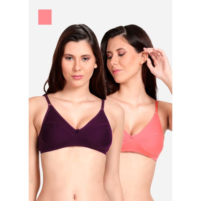 Shyaway Shyle Non Padded Seamed Everyday Bra Multicolor (Pack of 2) (32B)