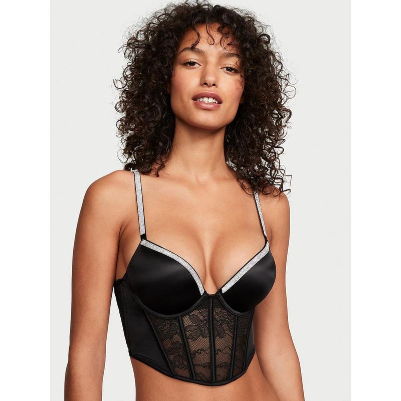 Victoria's Secret Very Sexy Bombshell Add-2-Cups Shine Strap Bralette Bra Black (36C)