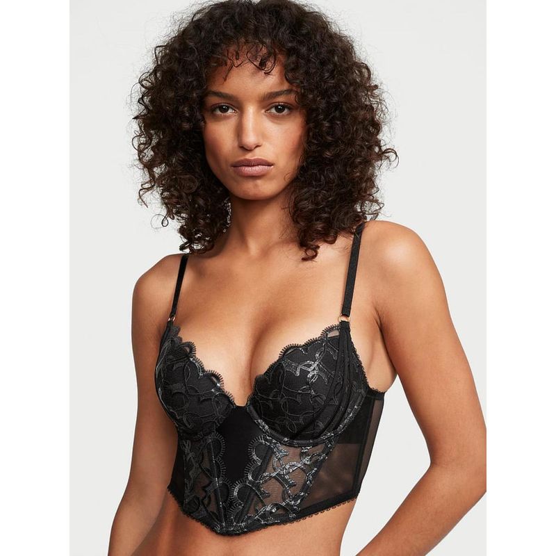 Victoria's Secret Very Sexy Shimmer Heart Embroidery Bralette Bra Black (34C)