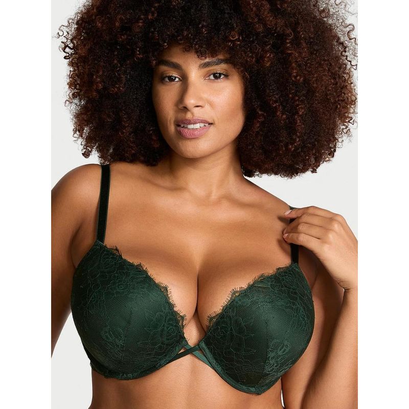Victoria's Secret Very Sexy Bombshell Rose Lace Add-2-Cups Push-Up Bra Green (38C)