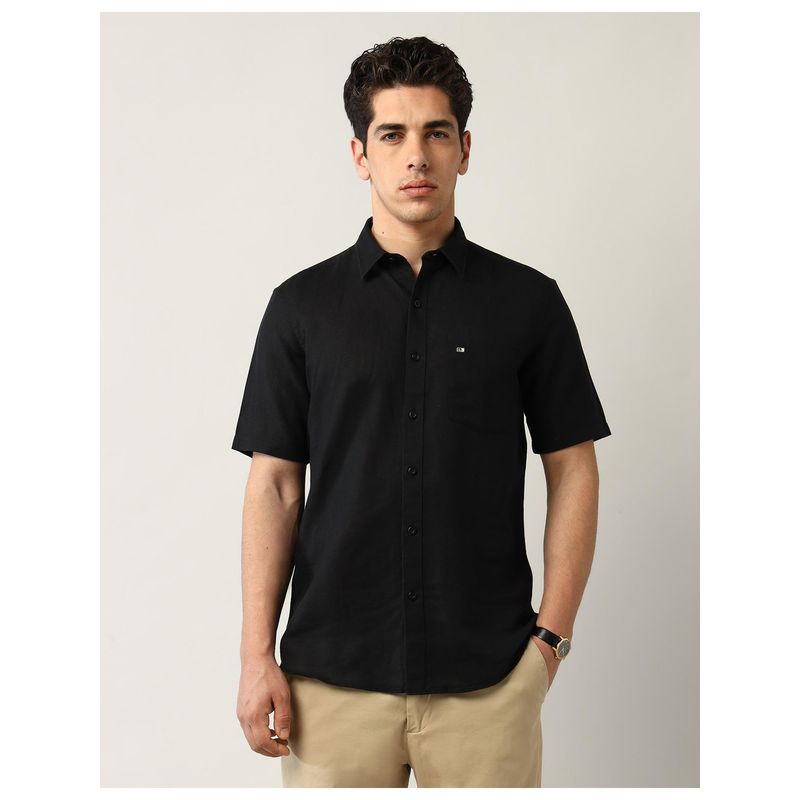 Arrow Sports Mens Black Pure Linen Solid Shirt (39)