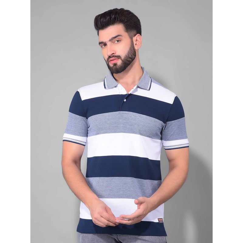 Polo Collar Tee in Blue Stripes