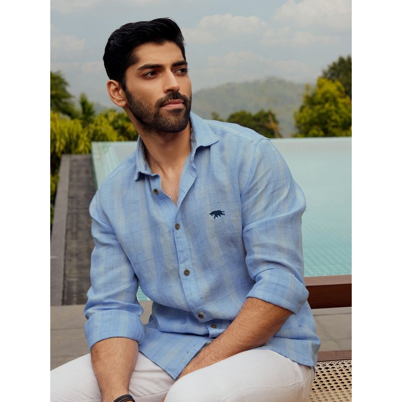Andamen Shadow Blue Grid Regular Fit Shirt (M)