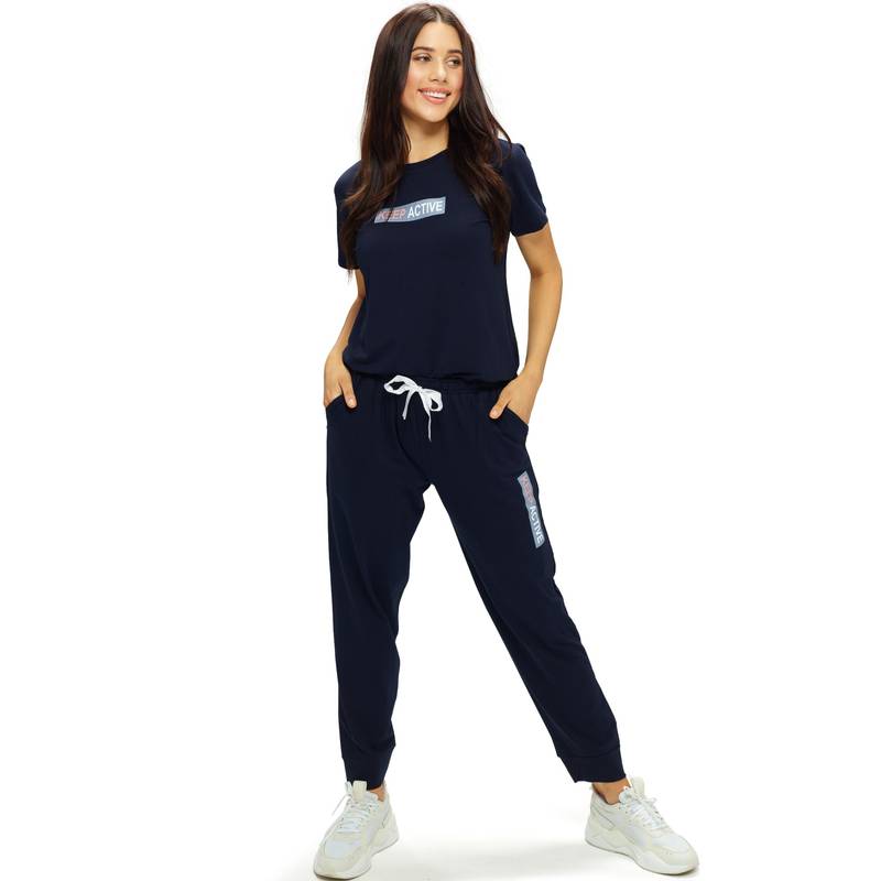 LOTIK Women Blue Lycra T-Shirt with Joggers (S)