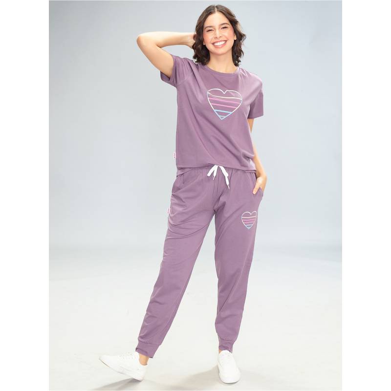LOTIK Women Lavender Lycra T-Shirt with Joggers (S)