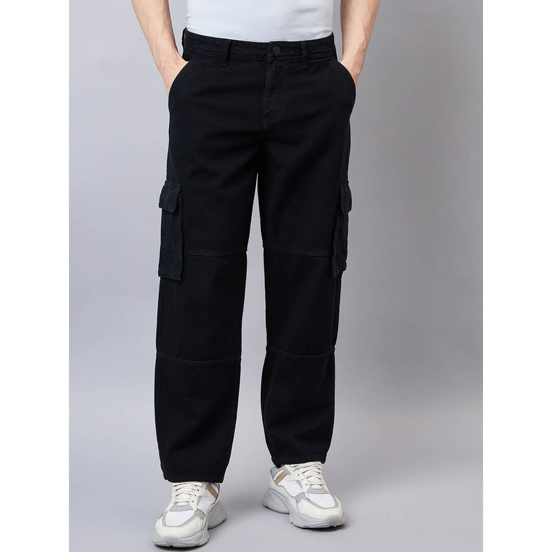 Style Quotient Men Black Relaxed Fit Mid Rise Cargos (32)
