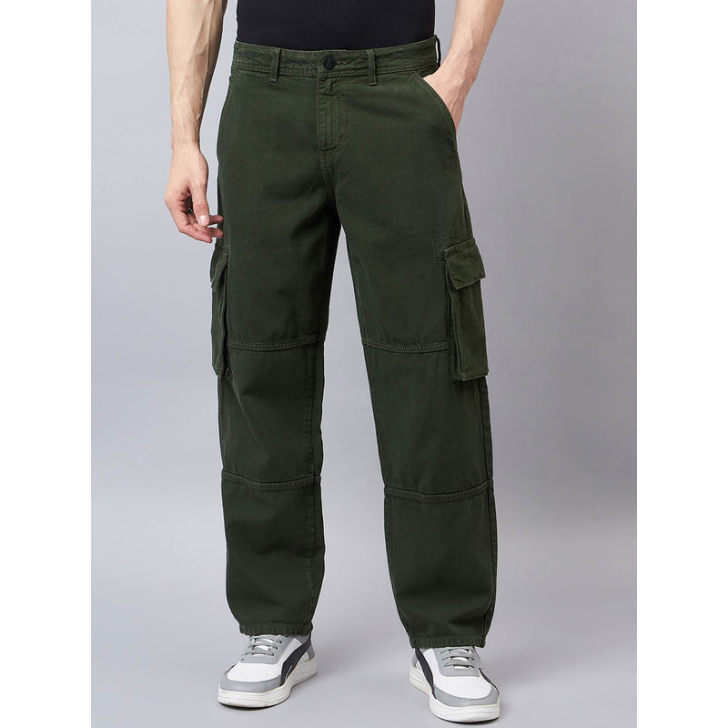 Style Quotient Men Olive Relaxed Fit Mid Rise Cargos (32)