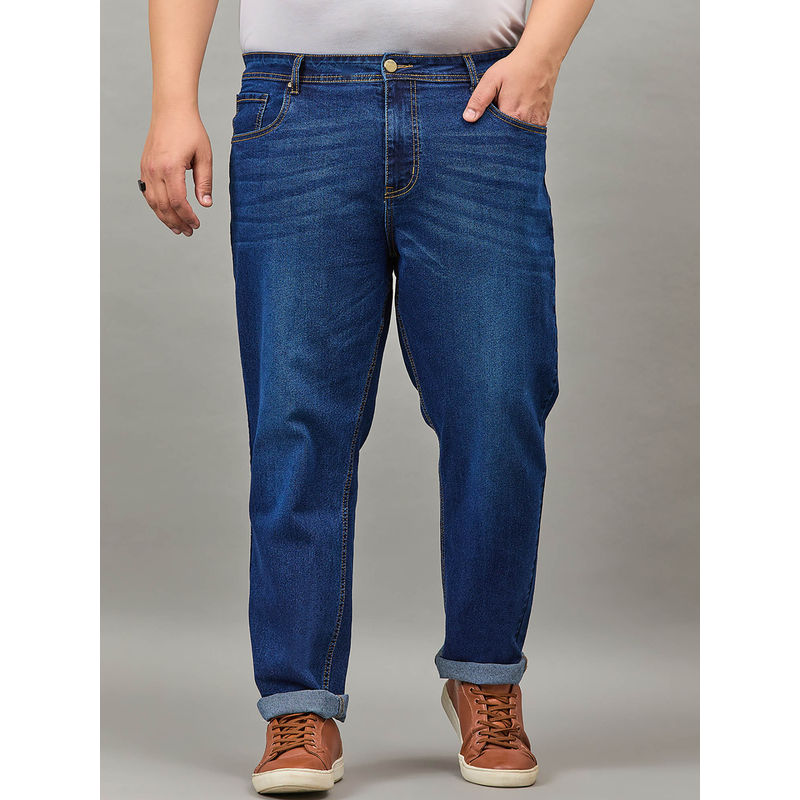 Style Quotient Men Plus Size Dark Blue Tapered Fit Mid Rise Stretchable Jeans (44)