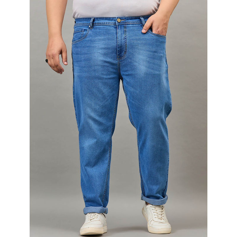 Style Quotient Men Plus Size Mid Blue Tapered Fit Mid Rise Stretchable Jeans (44)