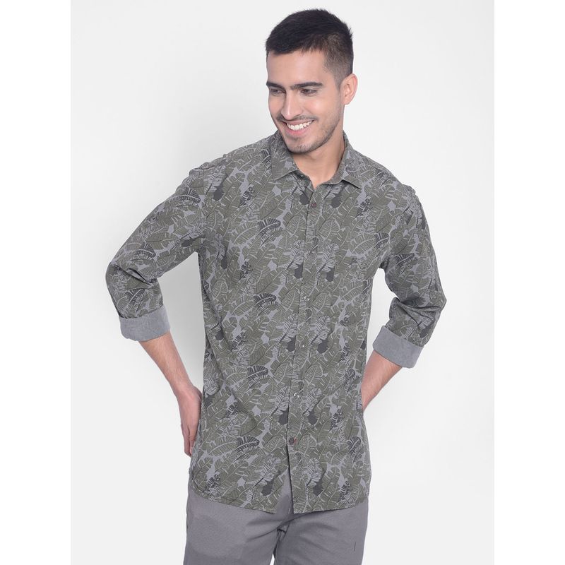 CRIMSOUNE CLUB Men's Olive Printed Shirt (S)