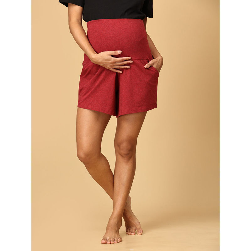 The Mom Store Comfy Maternity Shorts- Red Melange (XL)
