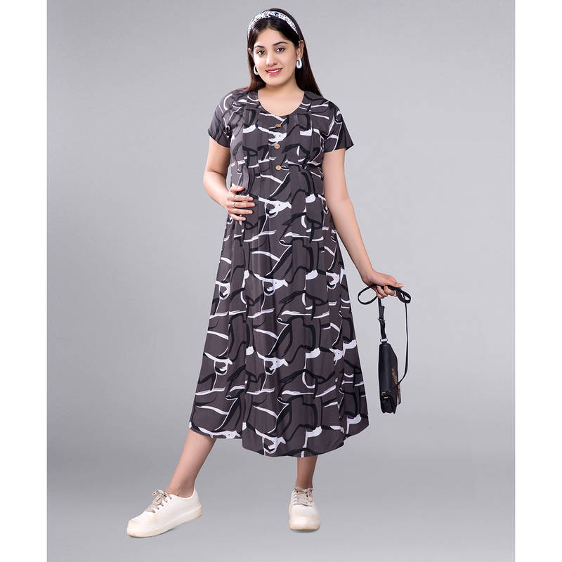 Mamma's Maternity Dark Grey Rayon Maternity Short Dress (L)