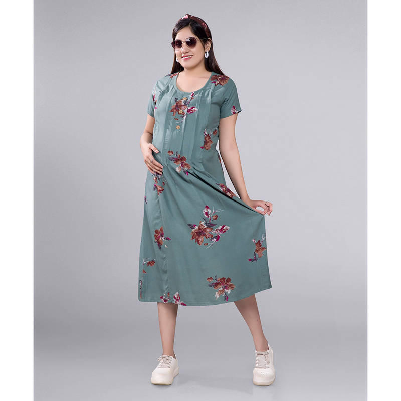 Mamma's Maternity Green Rayon Floral Maternity Short Dress (2XL)