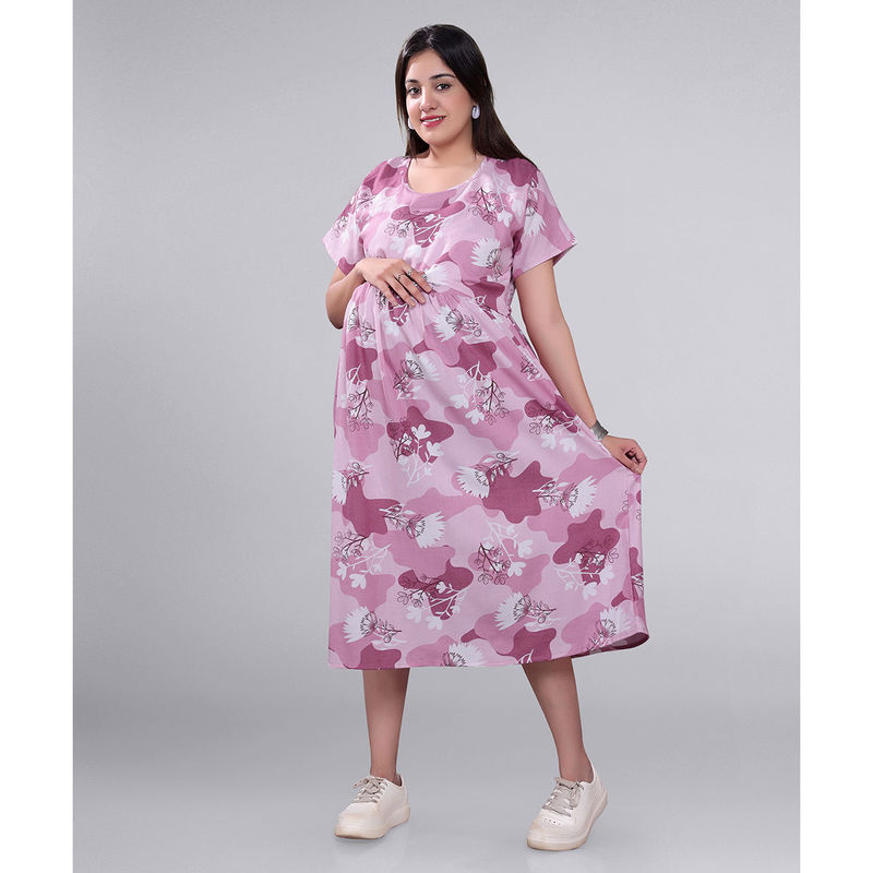 Mamma's Maternity Rose Pink Rayon Floral Maternity Short Dress (M)