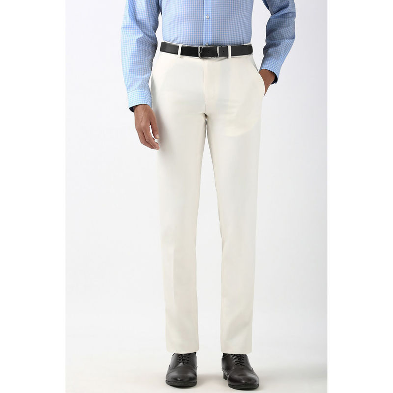 Peter England Men Cream Solid Slim Fit Formal Trousers (36)
