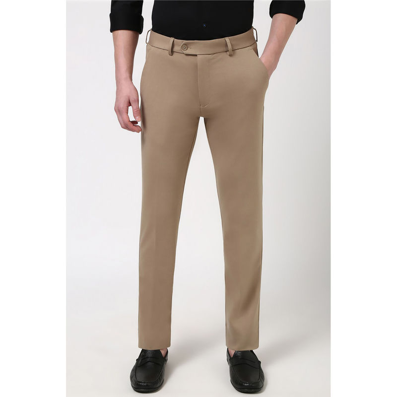 Peter England Men Khaki Solid Super Slim Fit Formal Trousers (32)