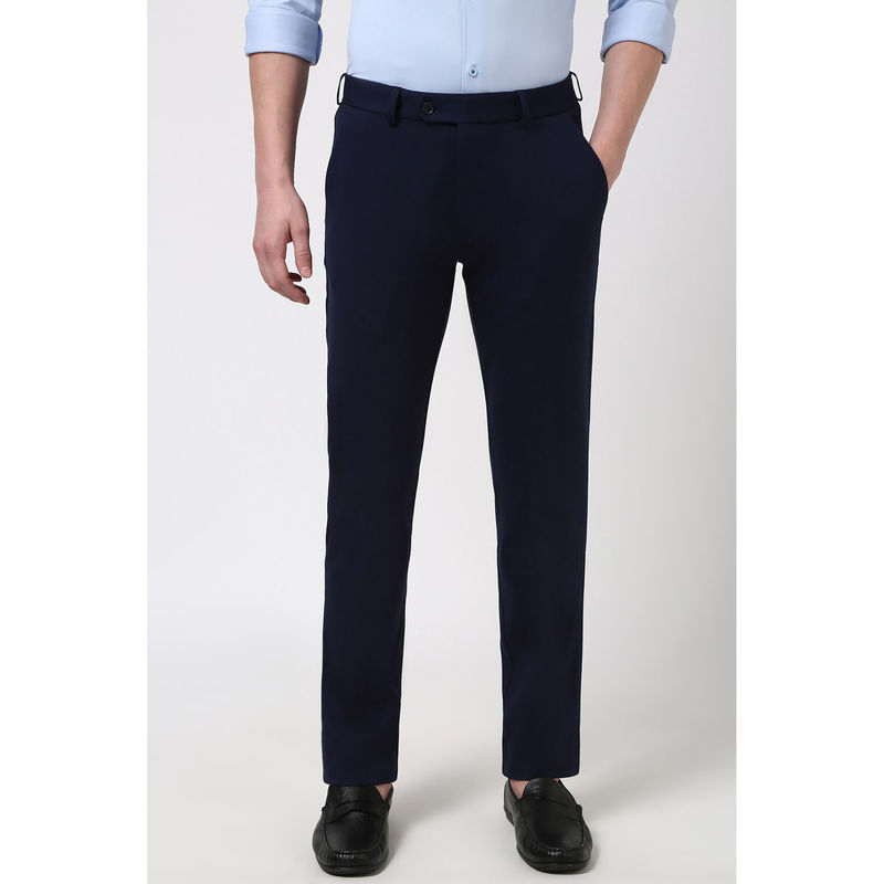 Peter England Men Navy Solid Super Slim Fit Formal Trousers (34)