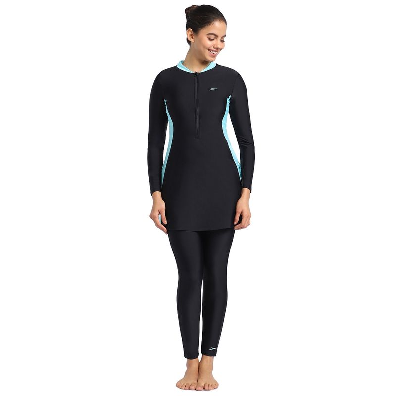 Speedo Women Two Piece Full Body Suit Swimwear Black & Marine Blue (Set of 2) (38)