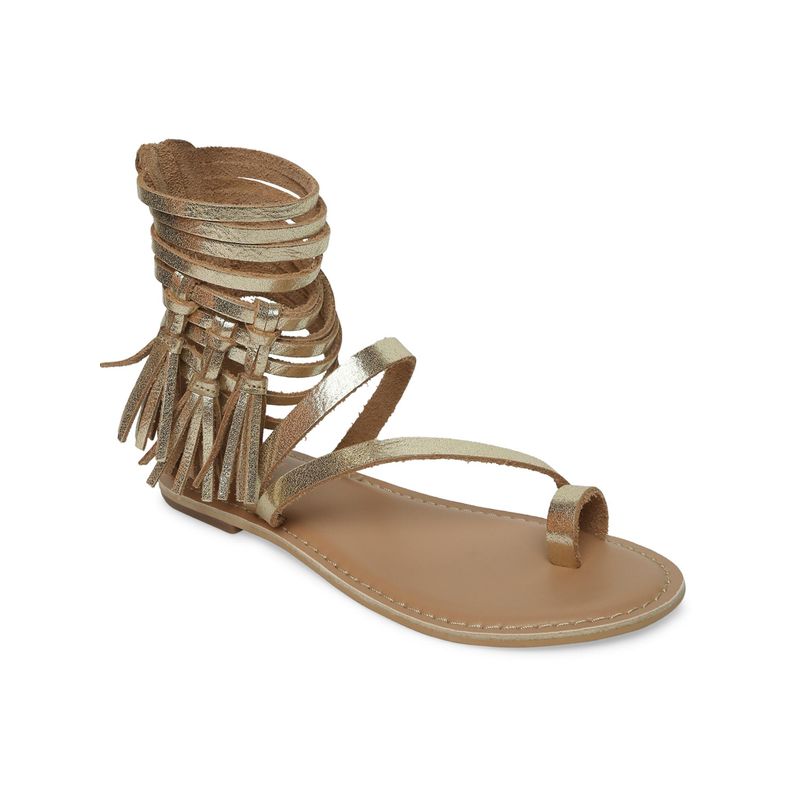 Tao Paris Women Gold Flat Gladiator With Tassle (UK 2.5)