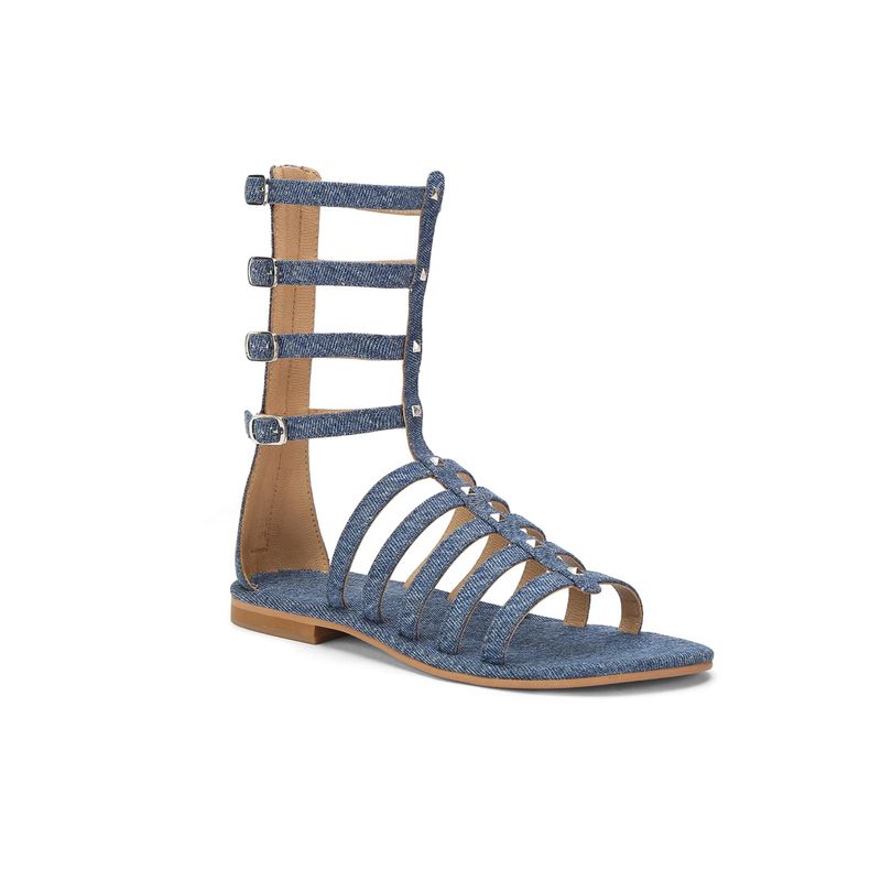 Tao Paris Women Mykonos Casual Flat Gladiators Denim Blue (EURO 38)