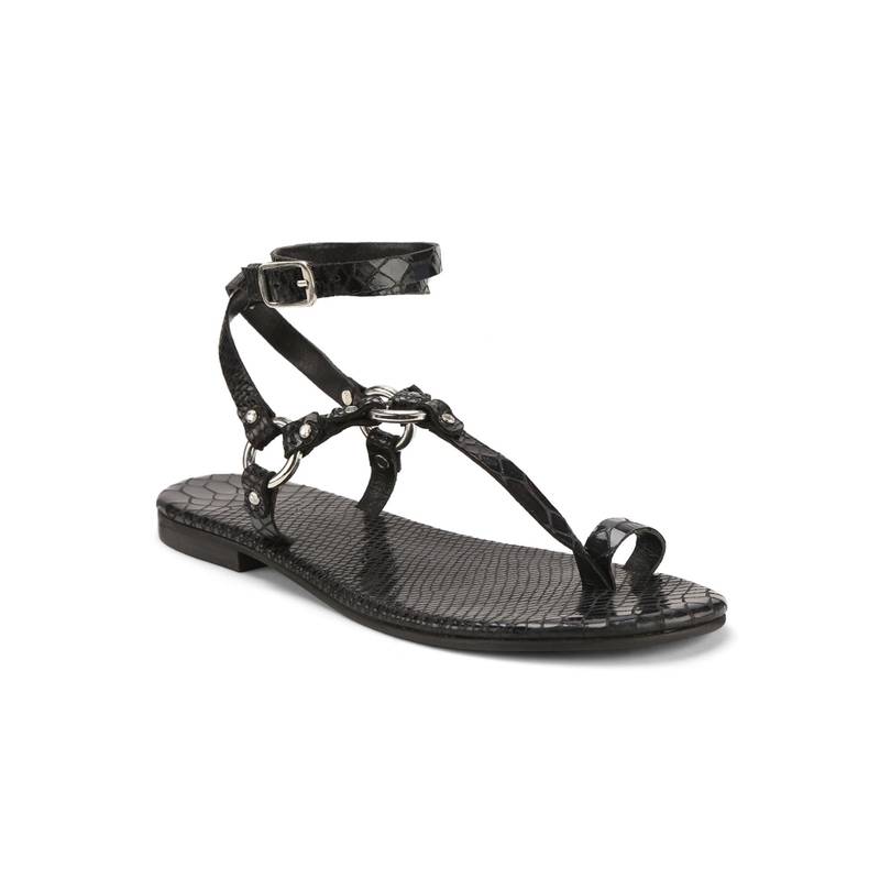 Tao Paris Women Leather Black Textured Leather Tie-up Flat Sandal (EURO 40)