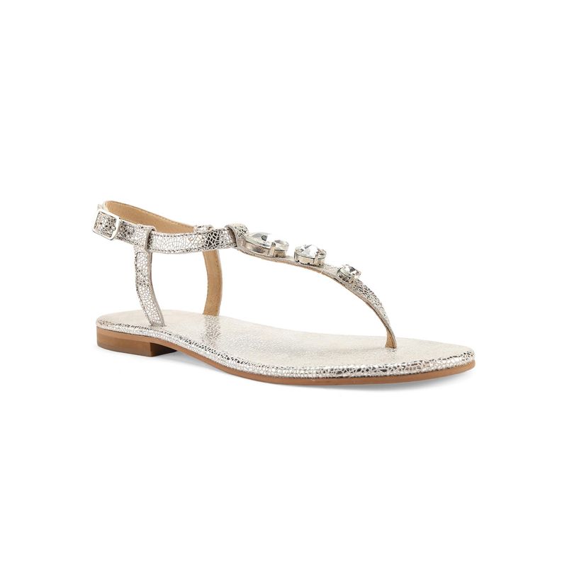 Tao Paris Women Leather Silver Textured Leather T-strap Diamond Sandals (EURO 40)