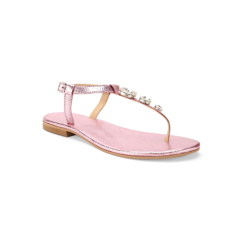 Tao Paris Women Leather Pink Textured Leather T-strap Diamond Sandals (EURO 36)