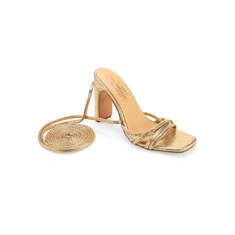 Tao Paris Women Gold Leather Tie-up Block Heel Gladiator Sandal (EURO 36)