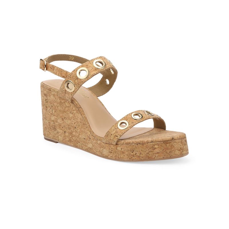 Tao Paris Women Nude Beige Eyelet Upper Cork Wedge Heels (EURO 37)